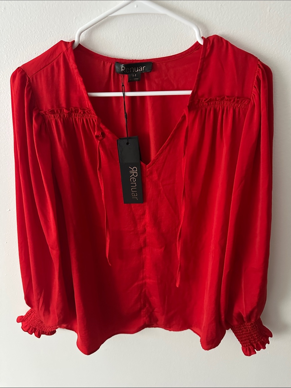 Renuar Red Long-Sleeve Peasant Blouse